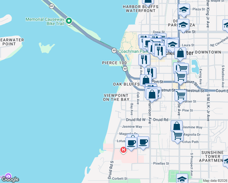 map of restaurants, bars, coffee shops, grocery stores, and more near 80 Rogers Street in Clearwater