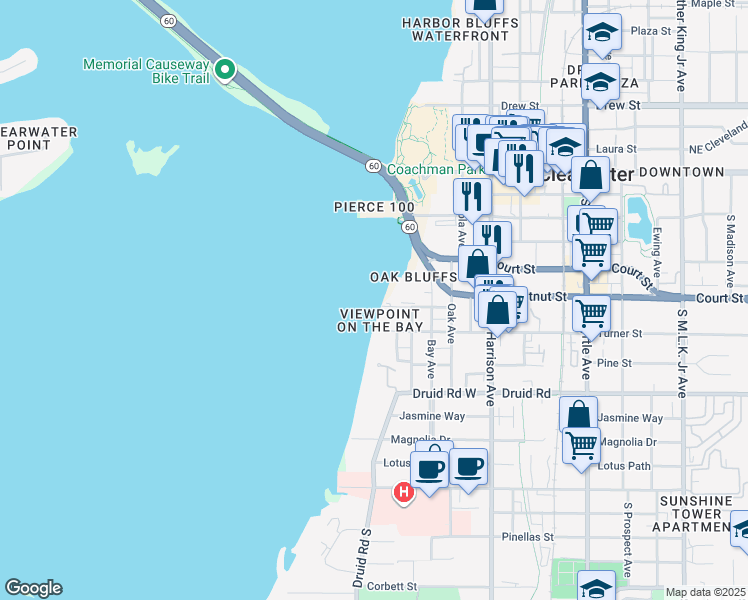 map of restaurants, bars, coffee shops, grocery stores, and more near 400 Bay Avenue in Clearwater