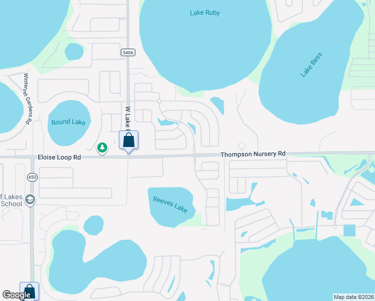 map of restaurants, bars, coffee shops, grocery stores, and more near 3347 Livingston Way in Winter Haven