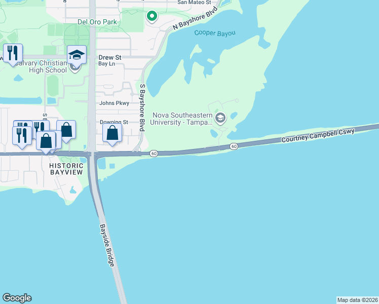 map of restaurants, bars, coffee shops, grocery stores, and more near 3411 Gulf to Bay Boulevard in Clearwater