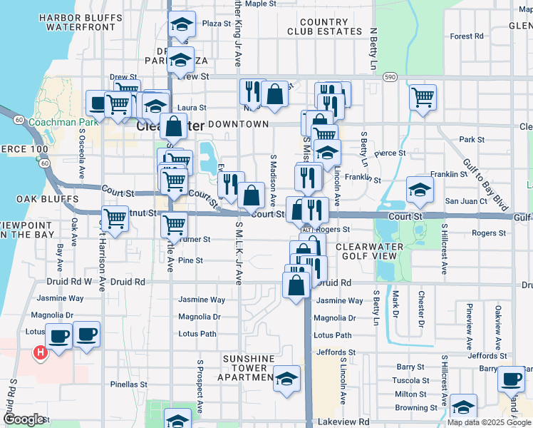 map of restaurants, bars, coffee shops, grocery stores, and more near 1140 Connecticut Road in Tarpon Springs