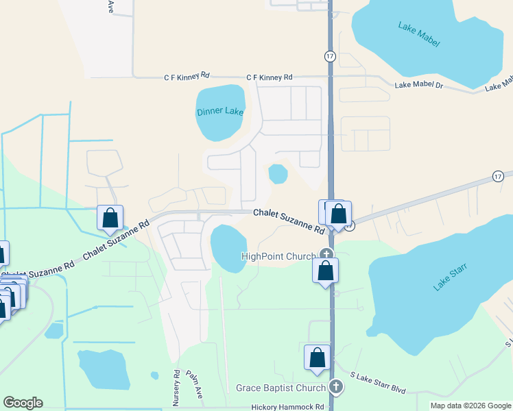 map of restaurants, bars, coffee shops, grocery stores, and more near 4299 Dinner Lake Boulevard in Lake Wales