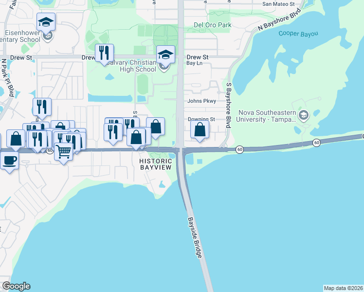 map of restaurants, bars, coffee shops, grocery stores, and more near 375 South McMullen Booth Road in Clearwater