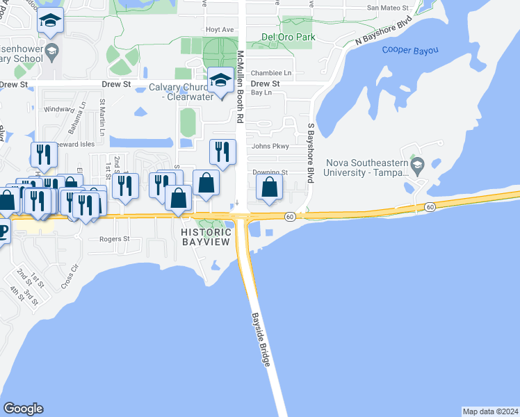 map of restaurants, bars, coffee shops, grocery stores, and more near 337 South McMullen Booth Road in Clearwater