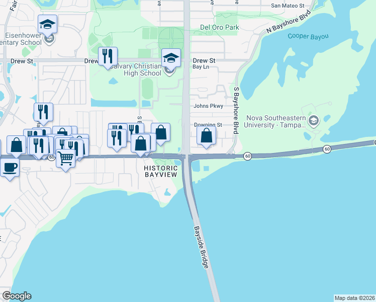 map of restaurants, bars, coffee shops, grocery stores, and more near 337 South McMullen Booth Road in Clearwater