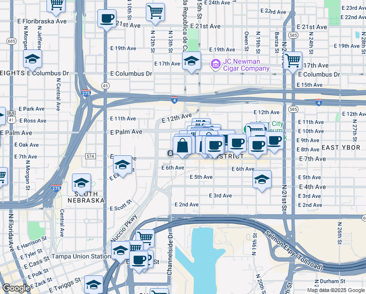 map of restaurants, bars, coffee shops, grocery stores, and more near 1300 East 8th Avenue in Tampa