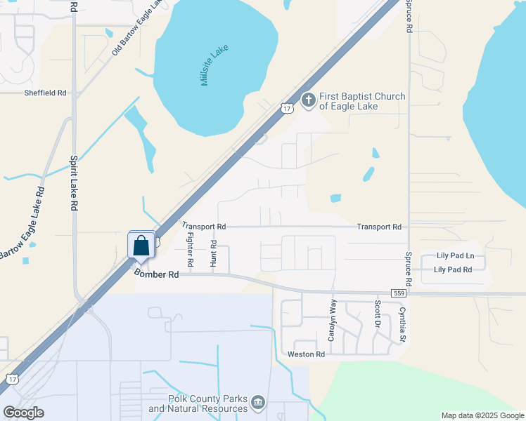 map of restaurants, bars, coffee shops, grocery stores, and more near 4670 Transport Road in Bartow