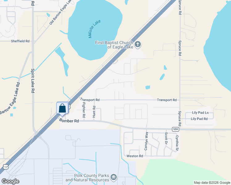 map of restaurants, bars, coffee shops, grocery stores, and more near 4670 Transport Road in Bartow