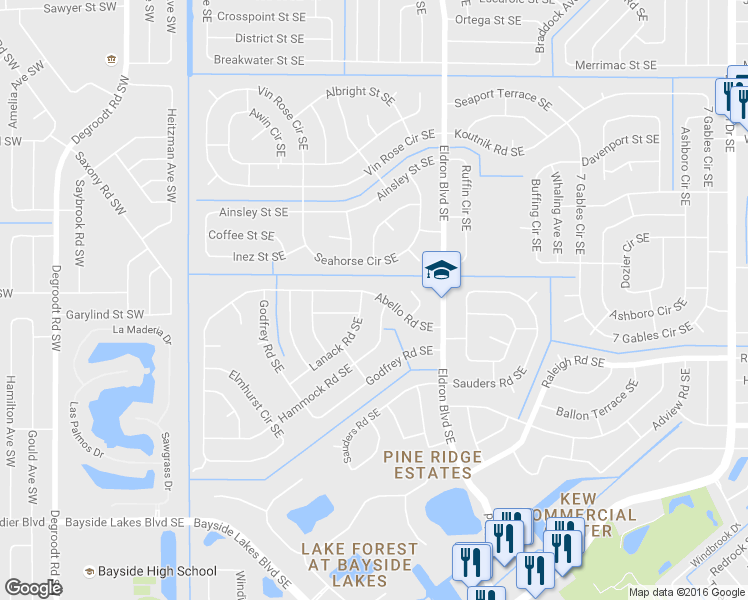 map of restaurants, bars, coffee shops, grocery stores, and more near 426 Abello Road Southeast in Palm Bay
