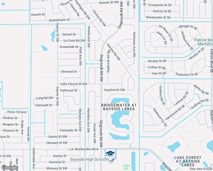 map of restaurants, bars, coffee shops, grocery stores, and more near 1481 Degroodt Road Southwest in Palm Bay
