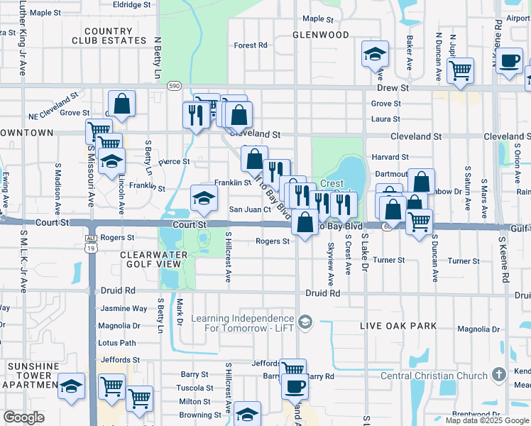 map of restaurants, bars, coffee shops, grocery stores, and more near 400 South San Remo Avenue in Clearwater