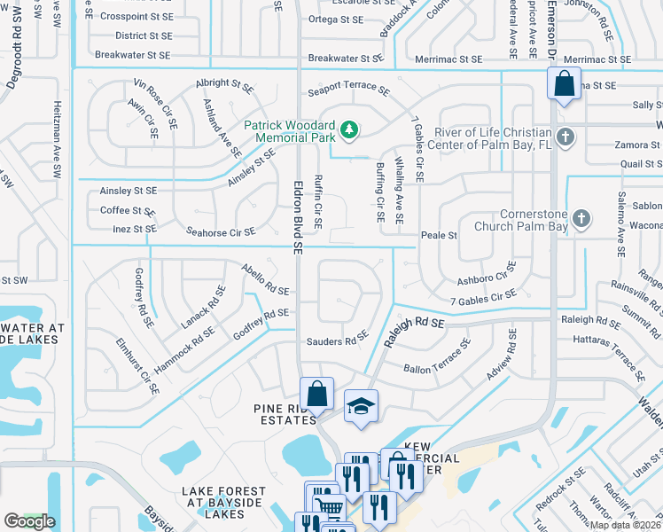 map of restaurants, bars, coffee shops, grocery stores, and more near 681 Sauders Road Southeast in Palm Bay
