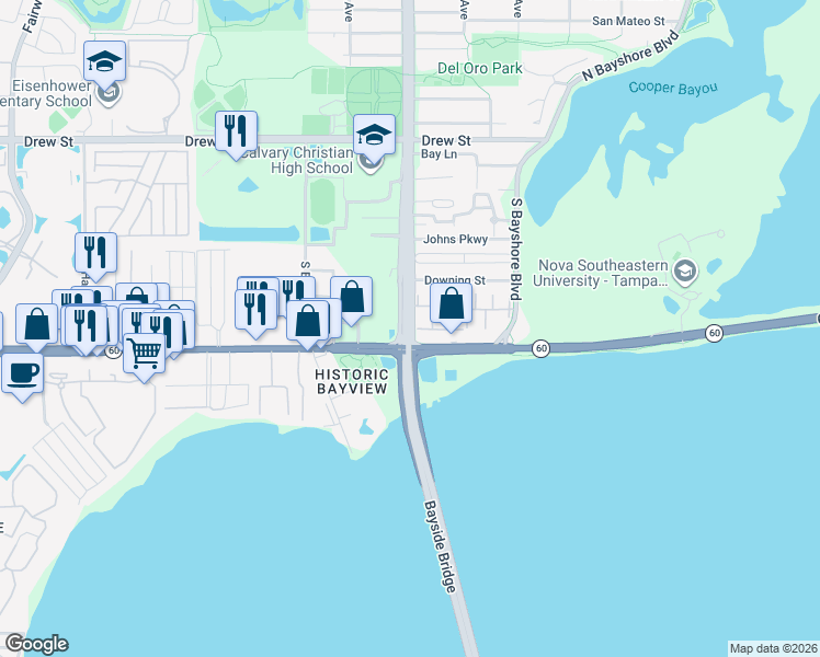 map of restaurants, bars, coffee shops, grocery stores, and more near 337 South McMullen Booth Road in Clearwater