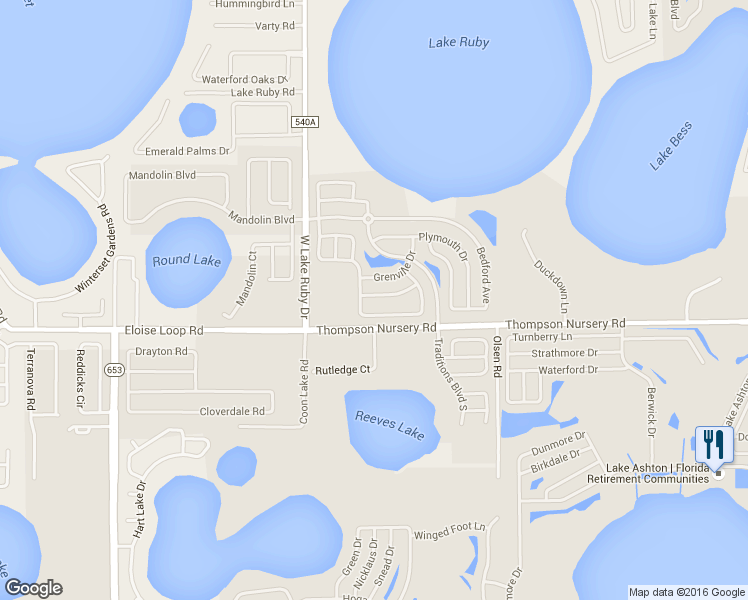 map of restaurants, bars, coffee shops, grocery stores, and more near 3387 Livingston Way in Winter Haven