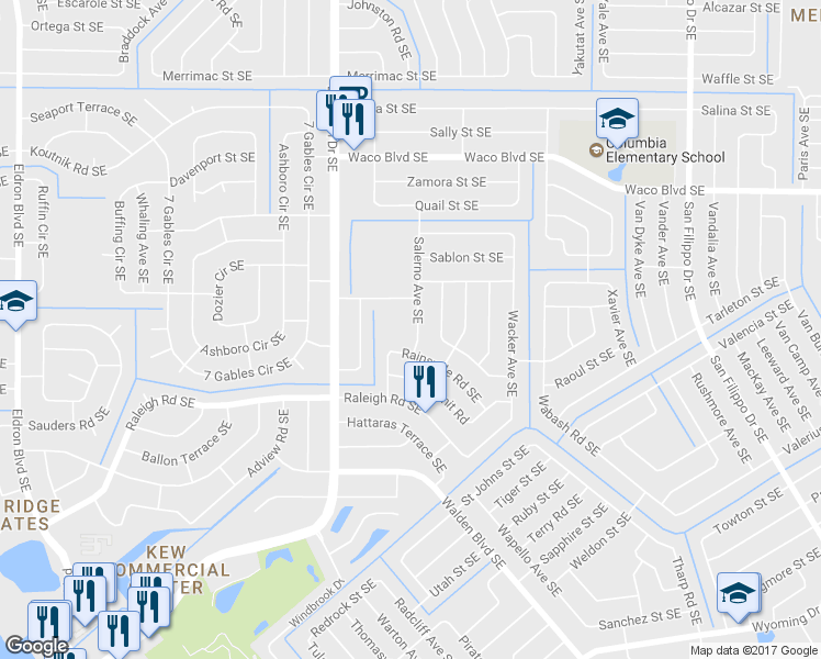 map of restaurants, bars, coffee shops, grocery stores, and more near 1448 Salerno Avenue Southeast in Palm Bay