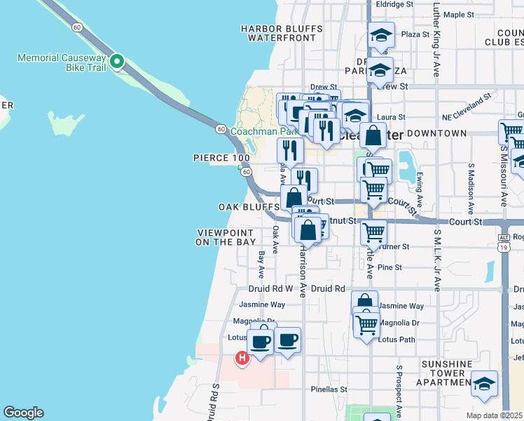 map of restaurants, bars, coffee shops, grocery stores, and more near 400 Bay Avenue in Clearwater