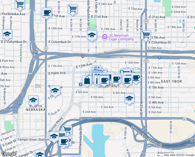map of restaurants, bars, coffee shops, grocery stores, and more near 1811 North 15th Street in Tampa