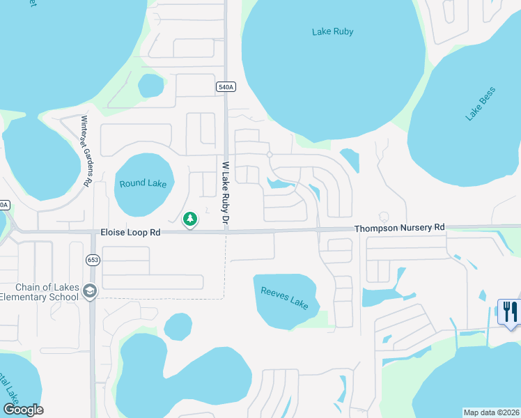 map of restaurants, bars, coffee shops, grocery stores, and more near 3473 Raleigh Drive in Winter Haven