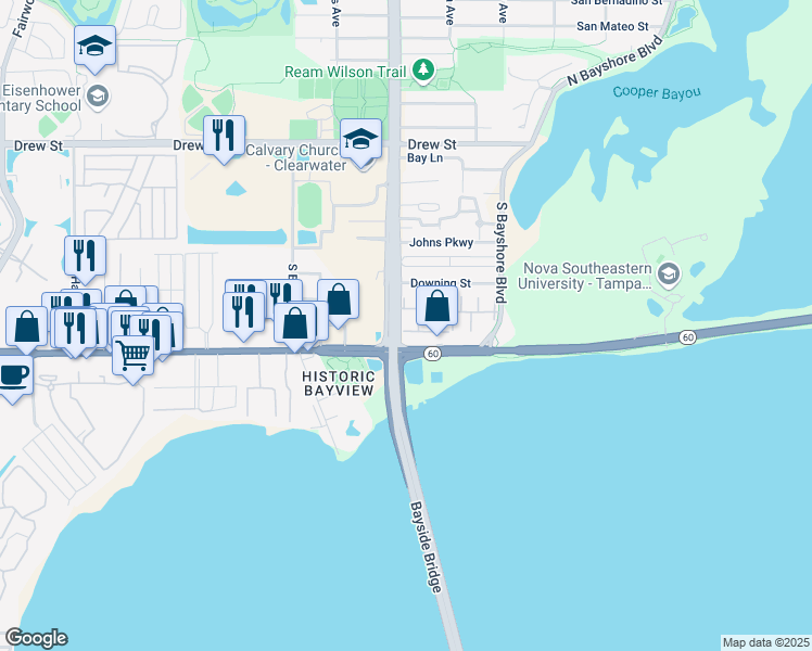 map of restaurants, bars, coffee shops, grocery stores, and more near 337 South McMullen Booth Road in Clearwater