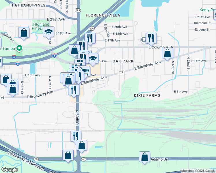 map of restaurants, bars, coffee shops, grocery stores, and more near 5123 Par Court in Tampa