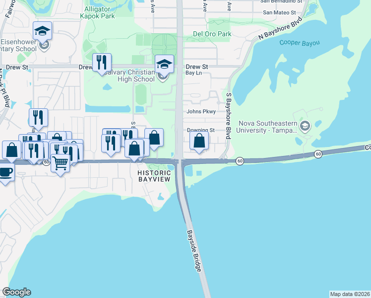 map of restaurants, bars, coffee shops, grocery stores, and more near 337 South McMullen Booth Road in Clearwater