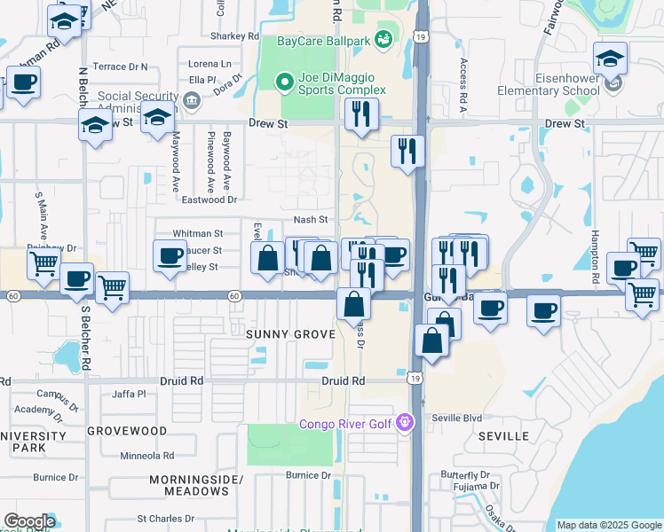 map of restaurants, bars, coffee shops, grocery stores, and more near 310 Old Coachman Road in Clearwater