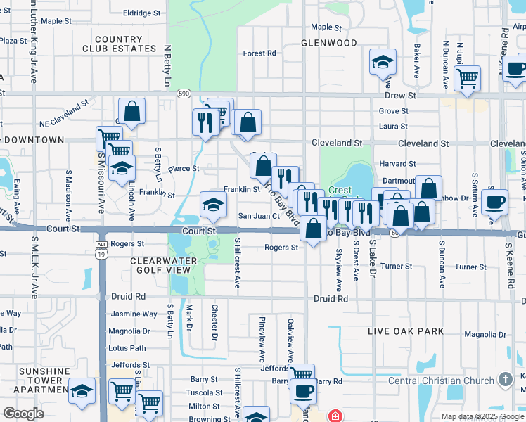 map of restaurants, bars, coffee shops, grocery stores, and more near 400 South San Remo Avenue in Clearwater