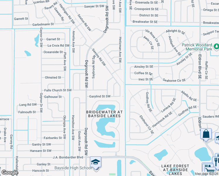 map of restaurants, bars, coffee shops, grocery stores, and more near 1471 Hanscom Road Southwest in Palm Bay