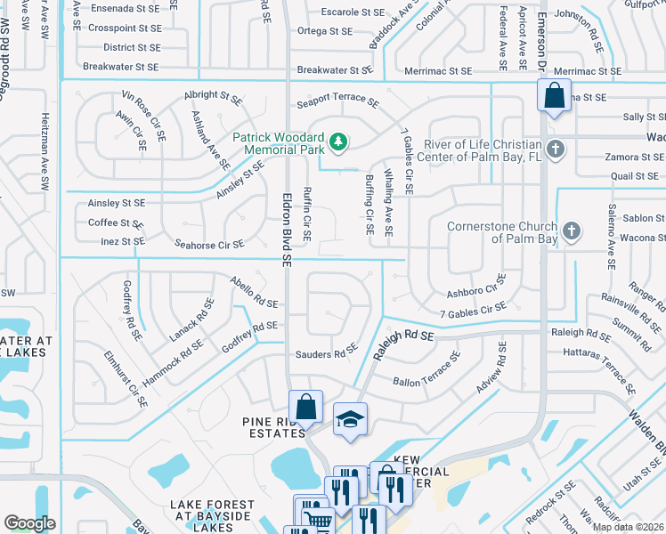 map of restaurants, bars, coffee shops, grocery stores, and more near 681 Sauders Road Southeast in Palm Bay