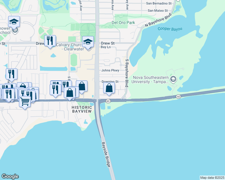 map of restaurants, bars, coffee shops, grocery stores, and more near 211 South McMullen Booth Road in Clearwater