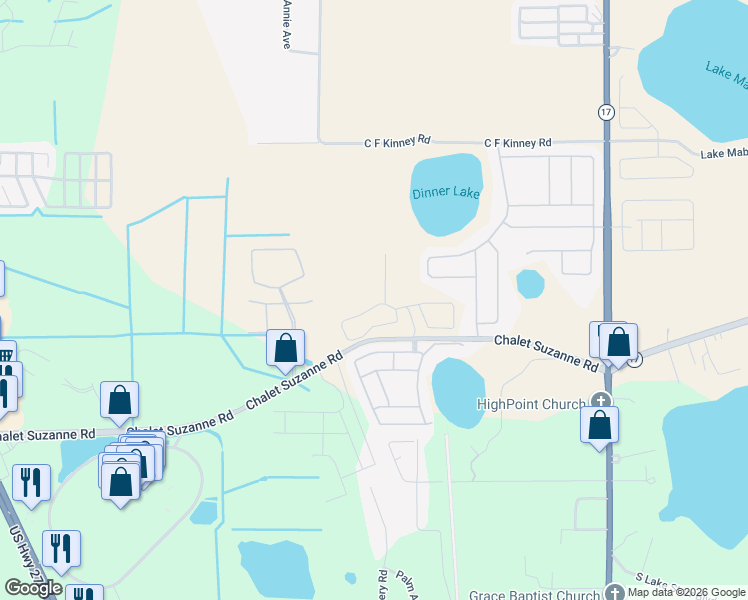 map of restaurants, bars, coffee shops, grocery stores, and more near 268 Lake Suzanne Drive in Lake Wales