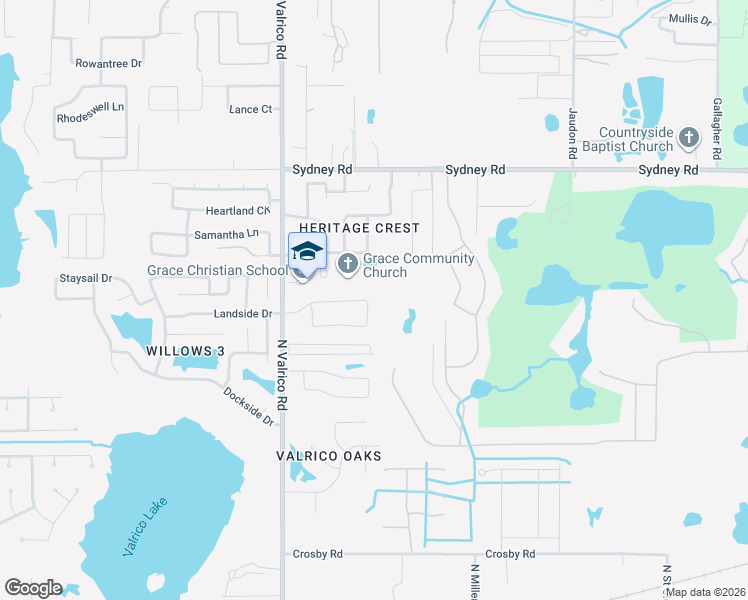 map of restaurants, bars, coffee shops, grocery stores, and more near 2202 Landside Drive in Valrico
