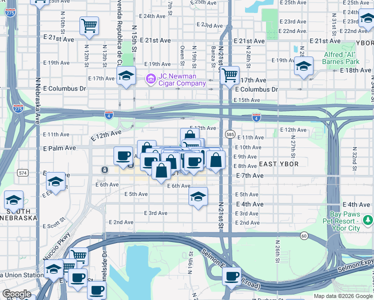 map of restaurants, bars, coffee shops, grocery stores, and more near 2008 North 19th Street in Tampa