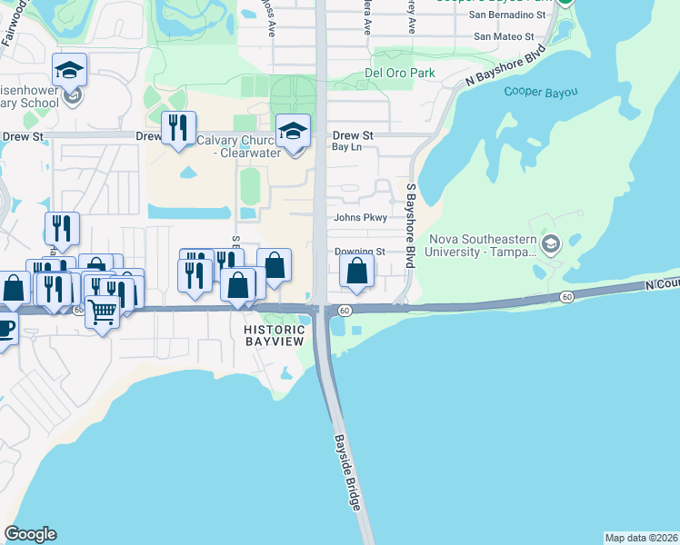 map of restaurants, bars, coffee shops, grocery stores, and more near 337 South McMullen Booth Road in Clearwater