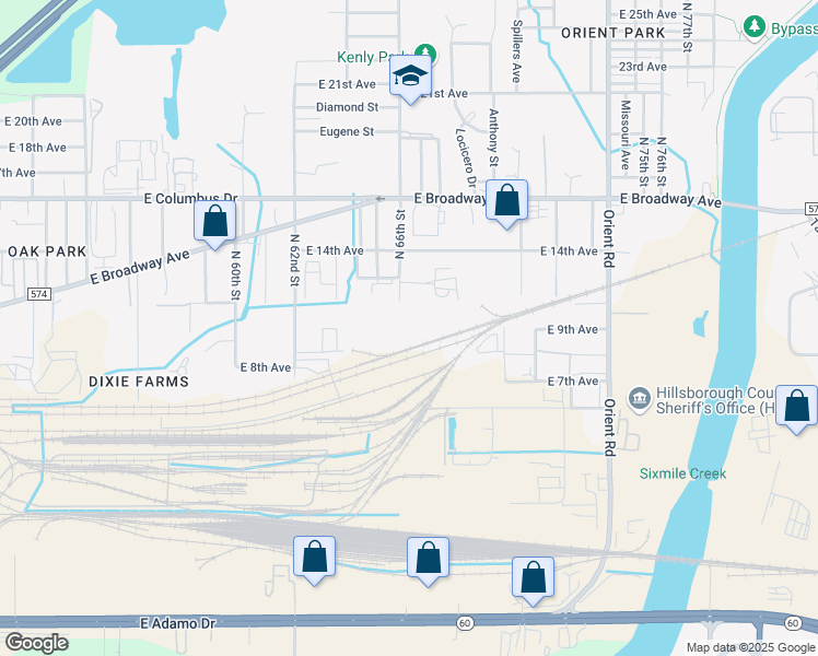 map of restaurants, bars, coffee shops, grocery stores, and more near 1901 North 66th Street in Tampa