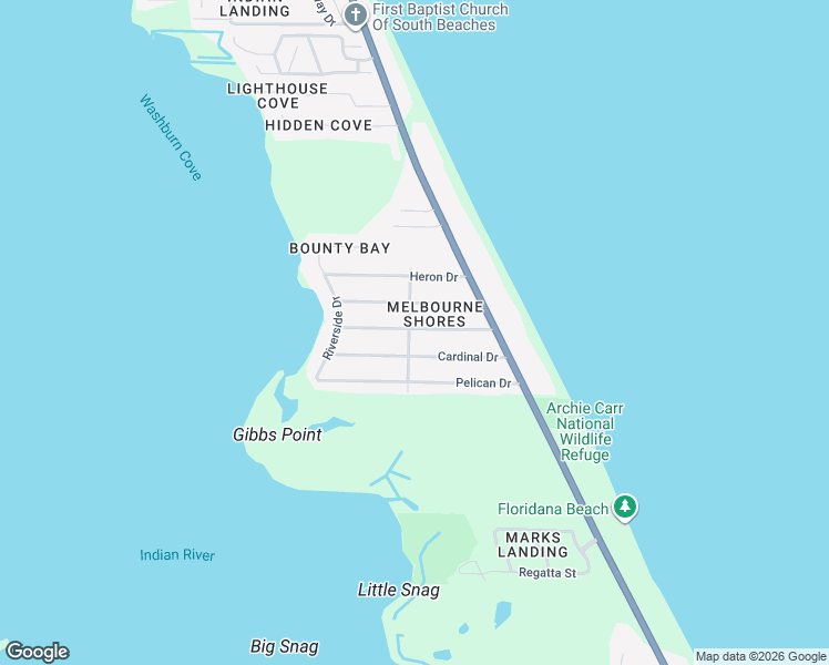 map of restaurants, bars, coffee shops, grocery stores, and more near 170 Flamingo Drive in Melbourne Beach