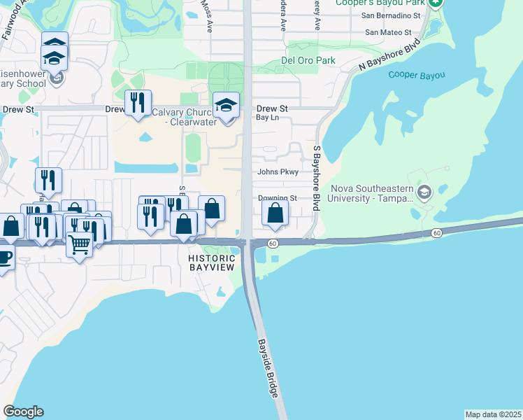 map of restaurants, bars, coffee shops, grocery stores, and more near 211 South McMullen Booth Road in Clearwater