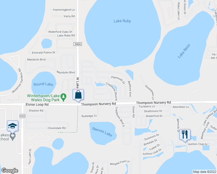 map of restaurants, bars, coffee shops, grocery stores, and more near 3305 Raleigh Drive in Winter Haven