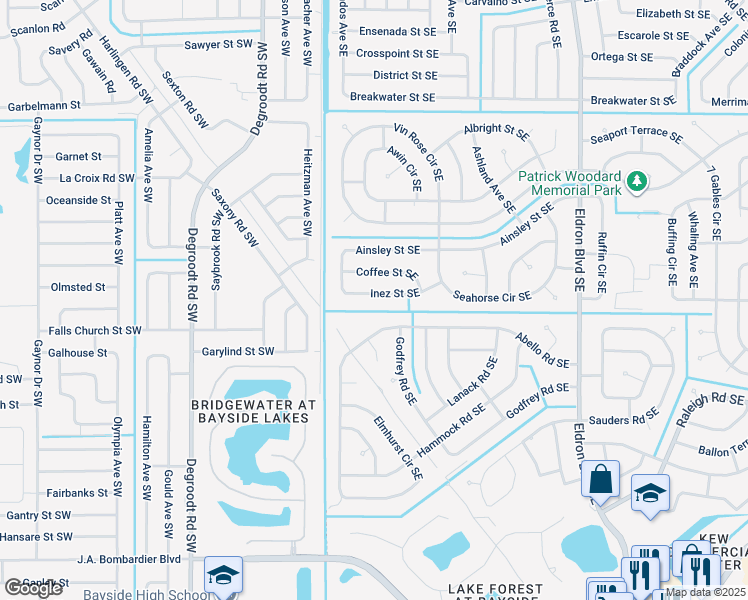 map of restaurants, bars, coffee shops, grocery stores, and more near 127 Inez Street Southeast in Palm Bay
