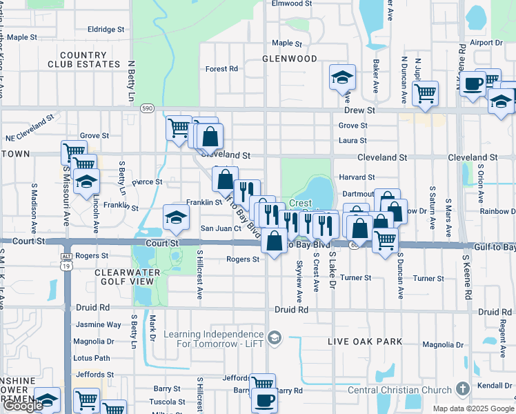 map of restaurants, bars, coffee shops, grocery stores, and more near 1484 De Leon Street in Clearwater