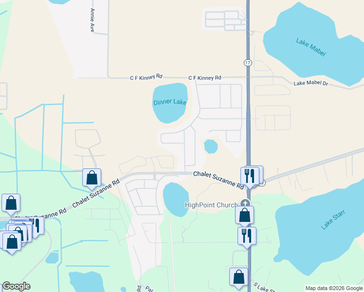 map of restaurants, bars, coffee shops, grocery stores, and more near 4348 Dinner Lake Boulevard in Lake Wales