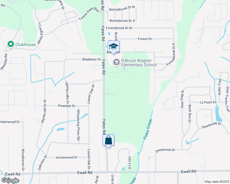 map of restaurants, bars, coffee shops, grocery stores, and more near 5630 Yates Road in Lakeland