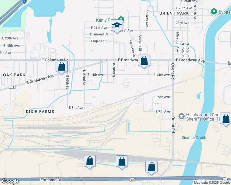 map of restaurants, bars, coffee shops, grocery stores, and more near 1901 North 66th Street in Tampa