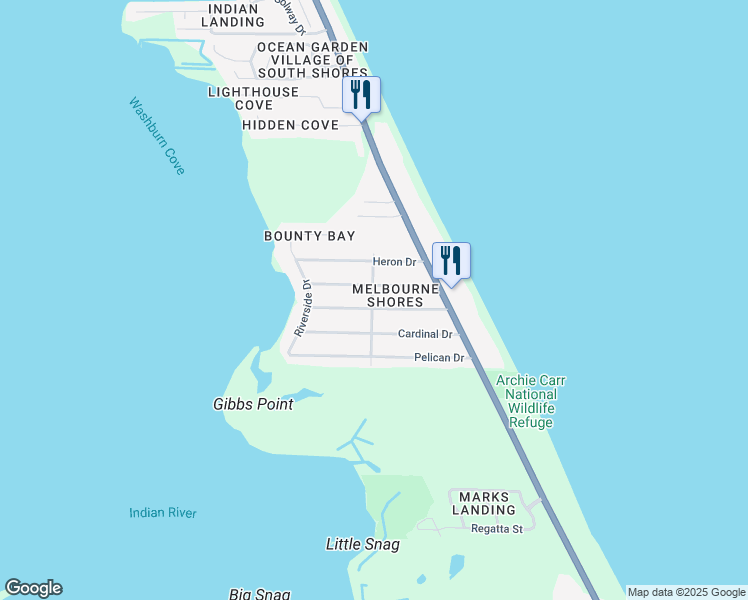map of restaurants, bars, coffee shops, grocery stores, and more near 170 Flamingo Drive in Melbourne Beach