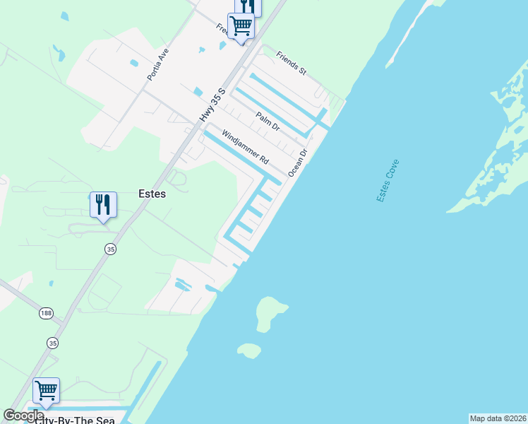 map of restaurants, bars, coffee shops, grocery stores, and more near 301 Square Rigger Road in Rockport