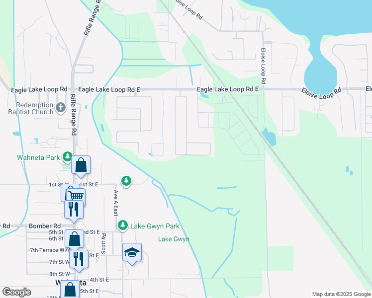 map of restaurants, bars, coffee shops, grocery stores, and more near 391 Lake Eloise Pointe Drive in Winter Haven