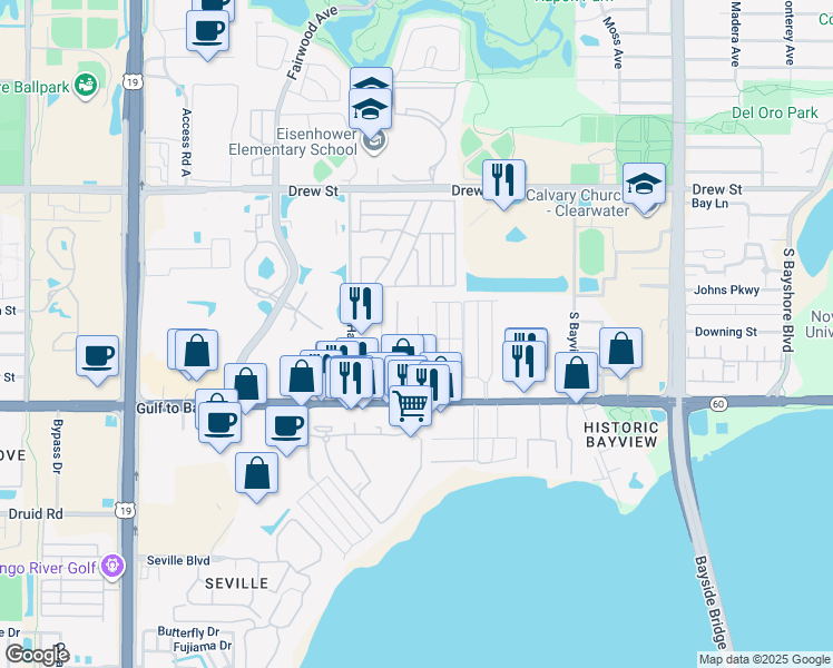 map of restaurants, bars, coffee shops, grocery stores, and more near 212 Elizabeth Avenue in Clearwater