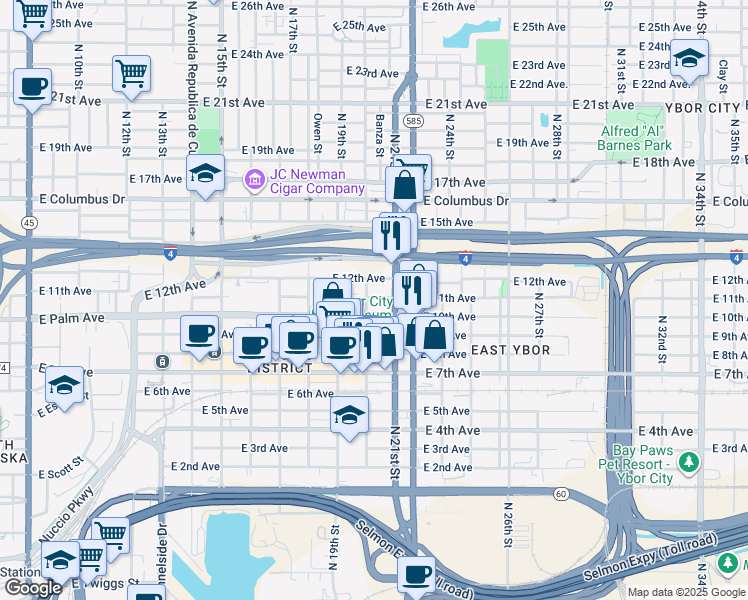 map of restaurants, bars, coffee shops, grocery stores, and more near 2010 East Palm Avenue in Tampa