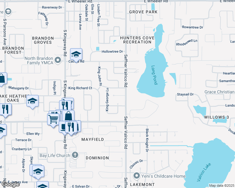 map of restaurants, bars, coffee shops, grocery stores, and more near 908 Woodland Drive in Seffner