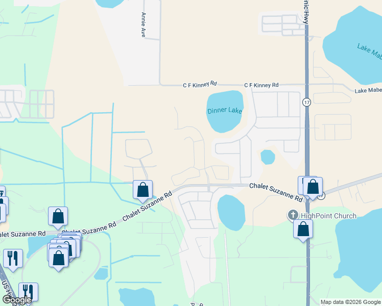 map of restaurants, bars, coffee shops, grocery stores, and more near 193 Dinner Lake Loop in Lake Wales